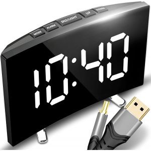 KAL-Réveil Numérique Avec Grand Affichage Led, Table De Chevet À Piles, Horloge De Table Électronique, Réveil De Voyage, Réveil De Voyage, Alarme Miroir Portable Avec 2 Alarmes - Table De Chevet - Neuf