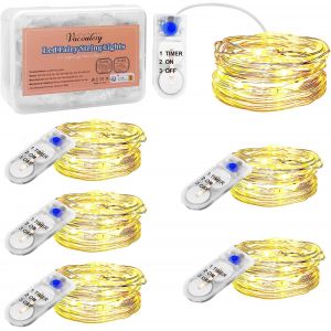 KAL-Guirlande Lumineuse Avec Minuterie À Piles, 2M 20 Led Fée Chaîne Décoration Lumières Étanche Fil En Cuivre Pour Noël Anniversaire Fête Mariage Jardin Pelouse (Blanc Chaud) (12 Pièces) - Neuf