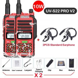 walkie-talkie UV S22 PRO V2 10W IP68,double bande 136-174/400-520MHz,50KM,Radio longue portée améliorée de UV5R UV9R S22,2 paquets - Type -V2-10W-Red 2-Usb plug - Neuf