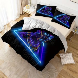 Parure De Lit 3 Pieces Marvel Black Panther, Housse De Couette, Polyvalente, Toutes Saisons, Pour Chambre &Agrave; Coucher, Chambre D'amis, Confortable, Respirante, Super Douce - Neuf
