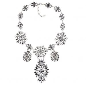 Femmes Charme Alliage Strass Fleur Pendentif Cha&icirc;ne Clavicule Collier Bijoux Cadeau (Blanc) - Neuf