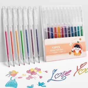 Glitter Gel Pen, 12 Glitter Pens, Gel Ink Ballpoint Pens, With 1.0 Mm Dry Ink, Retractable Gel Pens Set For Coloring Books, Scrapbooking, Journal - Neuf