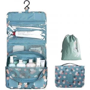 Trousse de toilette pliable &eacute;tanche pour femmes,trousse de toilette multifonction portable,envoyer un joli petit sac (bleu marguerite) - Neuf