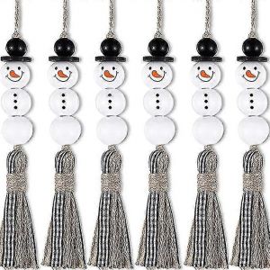 Bonhomme De Neige Perle Guirlande De No&euml;l, Ornements D'Arbre De No&euml;l De Ferme En Bois Rustique Pendaison Perle &Agrave; Carreaux Perle Pompon Pour No&euml;l(6) - Neuf