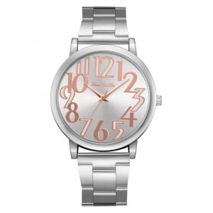 Alliage Bo&icirc;tier Bracelet Quartz Mouvement Analogique Cadran Rond Montre-Bracelet Argent & Blanc - Neuf
