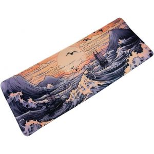 Tapis DE Souris XXL - La Vague Japonaise - 800 X 300 X 3 mm - D&eacute;co Inspiration Japonaise - Antid&eacute;rapant et R&eacute;sistant &agrave; l'eau - D&eacute;co Bureau - Id&eacute;e Cadeau Japon Asie - Neuf