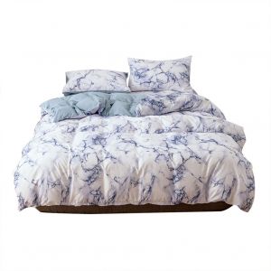 Hjlian Parure De Lit 3 Pieces En Polyester Marbre Avec Housse De Couette Et Taie D'oreiller, Taille Double (Bleu) - Neuf