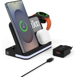 R&eacute;veil 4-En-1 Avec Station De Charge Sans Fil Compatible Avec Samsung Galaxy S25 / Z Flip 6, Galaxy Watch7 / Watch Ultra, Buds3 Pro / Buds3 Pro, Charge Rapide Et Port Usb-C Int&eacute;gr&eacute;&iquest;Avec Lumi[Z2496] - Neuf