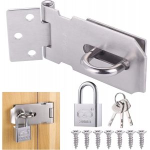 MEVRONISSHOP-Loquet de Cadenas Agrafe avec Cadenas et Vis, Loquet Porte en Acier Inoxydable avec Cl&eacute;, Cadenas Agrafe Lourds, Verrou Porte Etanche, Fermeture Porte pour Chambre &agrave; Coucher Patio Jardin - Neuf