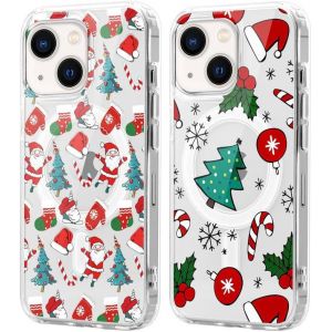 SJZG-2 Pi&egrave;ces No&euml;l Coque Magn&eacute;tique Pour Iphone 14 Plus 6.7'', Etui En Motif Dessin Cadeau De No&euml;l Compatible Avec Magsafe, Antichoc Housse Christmas Silicone Bumper Cover Pour Iphone 14 Plus, No&euml;l - Neuf