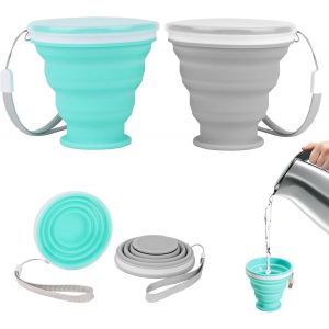 Kalanka-Gobelet Pliable Lot De 2 Avec Couvercle - Tasse Retractable Pour L'eau, Les Jus, Le Camping, L'alpinisme, Les Pique-Niques Et La Plage - Neuf