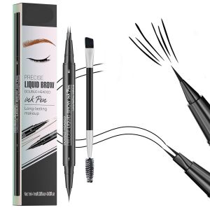 Crayon à sourcils microblading, crayon à sourcils, crayon à sourcils instantané 2 en 1 à double pointe, étanche, stylo à sourcils courbé 3D pour un effet naturel (#05 Noir) - Neuf