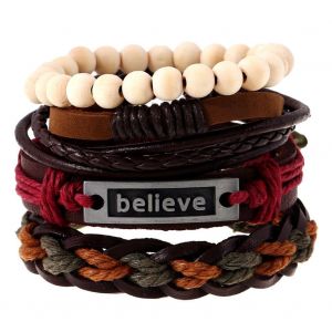 Bracelet Vintage Multicouche En Cuir De Vache Tisse, Fait Main, Bijou Cadeau - Neuf