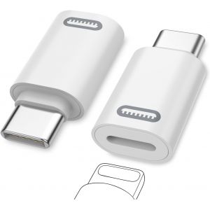 THEF-Adaptateur Lightning vers USB C 2 Pièces(Pas pour Audio/Clé USB/Écouteurs), Adaptateur USB-C vers Lightning Compatible pour iPhone 15/16 Pro/16 Pro Max/16 Plus, iPad Pro/Air, Blanc PD - Neuf