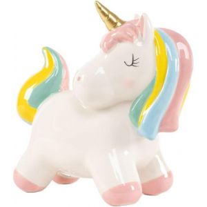 Loc-Tirelire Décorative Licorne En Céramique Avec Couvercle, 16 X 8 X 14,5 Cm, Design Enfant Avec Corne Dorée. - Neuf