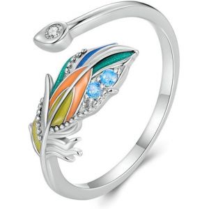 Kahfl-Bague Femme En Argent 925 Bague Plume Réglable Zircone Argent Bague Feuilles Pour Mariage Bague De Fiançailles Anneau Ouverte Argent Ange Ailes Bague Alliance Anniversaire Mariage Promise Bague - Neuf