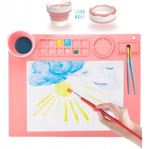 Loc-Tapis De Peinture En Silicone Pour Enfants, 50 X 40 Cm, Tapis D'art Réutilisable Avec Tasses De Nettoyage, Idéal Pour Bricolage, Argile Et Play Doh - Neuf