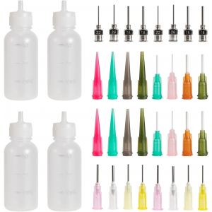 Bouteille En Plastique, Kit Debutant Pissette Et Ajutage Pour Temporaire Pigment, 4 Bouteilles Avec 32 Bouches D'aiguilles Pour Diy - Neuf