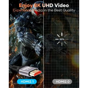 KALANKA-Câble 8K HDMI 2.1 3m, Câble HDMI Certifié 4K@144Hz/120Hz 8K@60Hz, eARC, HDR10, Dolby Atmos, 48Gbps, HDCP2.3 pour HDTV/Barre Son/PS5/Bluray/Switch/Beamer/Laptop - Neuf