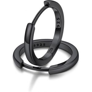 Tianyi-S925 Boucles D'oreilles Femme Créoles En Argent Massif/Plaqué Or/Noir, Petit Anneau Oreille De 14/16/18/20mm, Sterling Silver Small Ear Hoops - Neuf