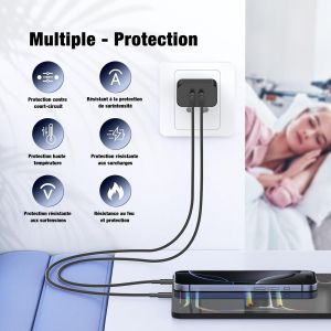 Super Rapide Samsung Chargeur Type C,45w Double Port Usb C Chargeur Rapide Bloc Et 60w 1m + 2m Usb C C&acirc;ble - Pd Quick Charge 3.0 Pour Samsung Galaxy S25 Ultra/S24+/S23 /S22/Iphone 16 15 S&eacute;rie - Neuf