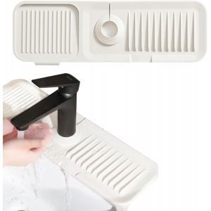 ERYI-45 * 15Cm Tapis De Robinet En Silicone, Tapis De Séchage Pour Evier Cuisine, Protection Du Robinet & Tapis D'Égouttage, Attrape-Éclaboussures, Accessoire Pour Cuisine Et Salle De Bain (Blanc) - Neuf