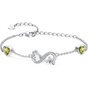 Eryi-Bracelet Infini Coeur Argent Sterling 925 Bracelet Femme Avec 2 Coeurs Pierres De Naissance Réglables Infinity Heart Ecg Bracelets, Belle Bijoux Cadeau D'anniversaire Pour Fille Maman - Neuf
