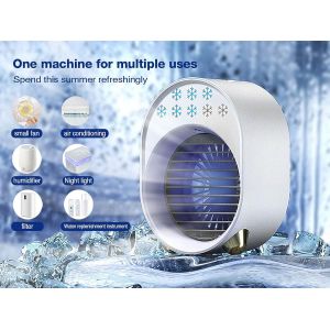 Mini climatiseur portable rose, ventilateur de chambre silencieux, climatiseur portable rechargeable par USB, petit humidificateur d'air 3600 mAh, 4 en 1 [Classe énergétique A+++] - Neuf