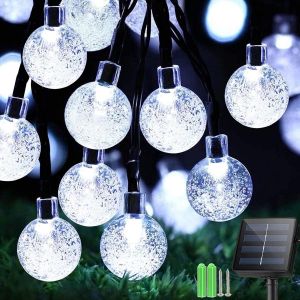 Kal-Guirlande Lumineuse Solaire D'extérieur - 7 M - 33 Led - 8 Modes - Ip65 - Boules De Cristal Étanches - Pour Jardin, Balcon, Terrasse, Mariage, Fête - Couleur Cool - Neuf