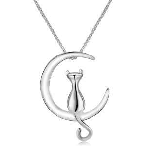 Kal-Collier Femme Argent Chat Argent 925 Pendentif Bijoux Chat Necklace Cadeau Parfait Pour Les Femmes Filles - Neuf
