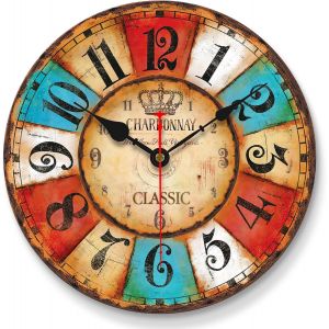 FCHHK-Horloge murale industrielle vintage de 20 cm, petite horloge de style maison de campagne, ronde, sans bruit de tic-tac pour cuisine, salon, chambre à coucher, salle de bain - Neuf