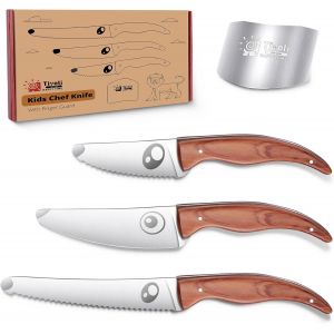 Oayew-Set De Couteaux Pour Enfants Pour La Vraie Cuisine Set De Couteaux Pour Enfants Pour La Coupe Couteaux De S&eacute;curit&eacute; En Acier Inoxydable Avec Prot&egrave;ge-Doigts Pour La Coupe - Neuf