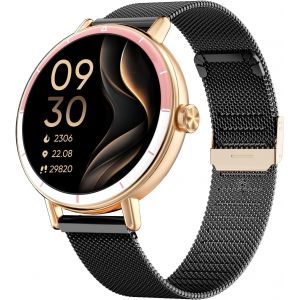 Montre Connect&eacute;e Femme Avec Double Bracelet, Smartwatch Sport, Montre Podometre, Compatible Android Et Ios, R&eacute;pondre Et Passer Des Appels, &Eacute;cran Tactile Hd, &Eacute;tanch&eacute;it&eacute; Ip68, Or Noir - Neuf
