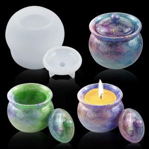 Moule Silicone Bo&icirc;te De Bijoux Resine Epoxy Moule Bo&icirc;te De Rangement Avec Couvercle Moulage De Bocaux De Stockage Moule De Coul&eacute;e Pour Bouteille Bougeoir - Neuf