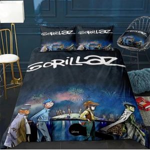 Parure De Lit Hip-Hogorillaz, Housse De Couette Pour Lit Double, Motif Groupe De Musique Gorillaz, Housse De Couette Pour Lit Double, Motif Dessin Anime, Pour Enfants, Pour La Maison - Neuf