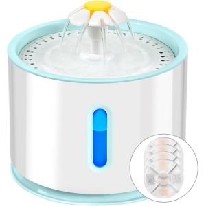 Fontaine À Boire Pour Chat 2.4l, Fontaine Pour Animaux De Compagnie Super Silencieuse Avec Lumières Led, Filtration Multiple, Trois Modes De Débit D'eau, Empêcher La Combustion À Sec Pendant 72 Heure - Neuf