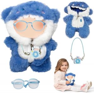 Vêtements pour poupée de 17 cm, Accessoires pour Poupées, Vêtements Peluche, Poupées Vêtements, Vêtements Bleus Comprenant 1 Lunettes + 1 grenouillère + 1 Sac à Dos d'appareil Photo, Cadeaux Enfants - Neuf