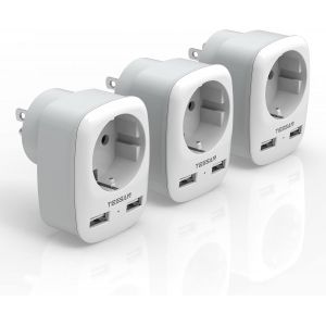 JGD-3 Pack Adaptateur Prise Americaine USA Canada France Adaptateur de Voyage avec 2 USB 2.4A, Europe Francaise 2 Broches vers US 3 Broches pour Mexique Thailande Dominicaine Type B, Prise Canada - Neuf