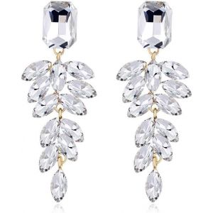 Kal-Boucles D'oreilles Femme Cristal Multiples Feuilles Forme Marquise Pendantes Boucles D'oreilles Hypoallergénique Bijoux Cadeau - Neuf