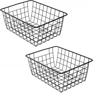 Tianyi-Lot De 2 Paniers De Rangement En Fil M&eacute;tallique - 28 X 22 X 12 Cm - Panier De Salle De Bain En M&eacute;tal - Design En Fil Ouvert - Panier Mural En Fer - Pour Bureau, Cuisine, Salle De Bain - Noir - Neuf