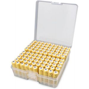 1 bo&icirc;te de rangement pour piles : organiseur de piles en plastique avec couvercle, peut contenir 100 piles AA, bo&icirc;te &agrave; piles transparente pour l'organisation domestique (15,5 x 14,95 x 5,45 - Neuf