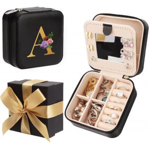 Bow-Tied Cadeau,Boîte À Bijoux,Rangement Bijoux Avec Miroir,Petite Boîte De Rangement,Boîte À Bijoux De Voyage - Noir,Pour Montres,Rouge À Lèvres,Boucles D'oreilles,Colliers (A) - Neuf