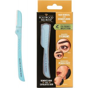 ERYI-Rasoir Sourcils & Visage Pour Femme U2013 Rasoir Dermaplaning Sans Douleur U2013 Épilation Faciale & Exfoliation U2013 Manche Écologique En Paille De Blé U2013 Étui Inclus (Bleu Vert) - Neuf