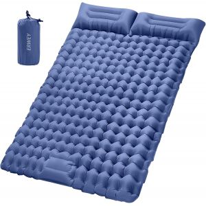 LETNERNY-Matelas Isolant Auto-Gonflant Pour 2 Personnes - 200 X 135 Cm - Ultra Léger - Matelas De Camping Gonflable - Avec Pompe À Pied - Pliable - Avec Coussin - Bleu Marine - Neuf