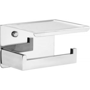 Porte Rouleau Papier Toilette Auto-adh&eacute;sif avec Tablette, Support Papier Toilette Mural avec 4 Crochets pour Salle de Bain, Derouleur Papier Toilette WC sans Percage - Noir Mat - Neuf