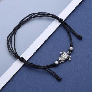 Bracelet De Cheville Tortue De Mer Boh&egrave;me Bracelet Cheville En Corde Noire En M&eacute;tal Argent&eacute; Bracelets R&eacute;glable En Cordon - Neuf