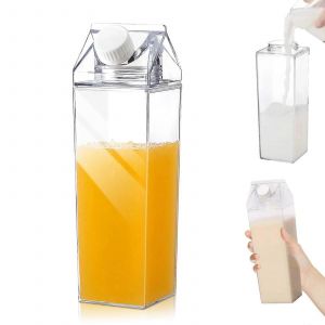 Brique A Lait Transparente, Reutilisable, Sans Bpa, Etanche Avec Couvercle (34 Oz) - Neuf