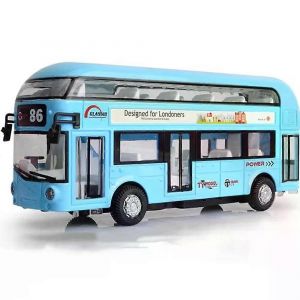 Bus miniature à deux étages en alliage moulé sous pression, échelle 1:36, portes ouvertes, son et lumière, véhicule à tirer, cadeaux pour enfants - Neuf