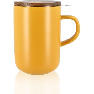 Eryi-¿ Tisanière Juliet 475 Ml ¿ Idéale Pour Le Thé Et La Tisane ¿ Mug À Thé En Grès Et Couvercle En Bois D¿Acacia - Jaune - 7912030 - Neuf