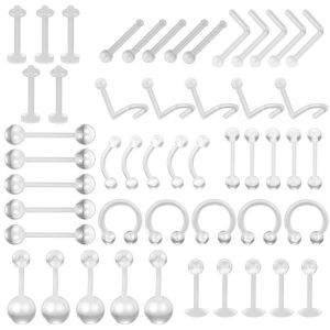 Lot De 50 Piercings Transparents En Acrylique Flexibles Pour Lèvre, Oreille, Nez, Septum, Sourcil, Langue, Fer À Cheval, Barre Industrielle En Plastique - Neuf